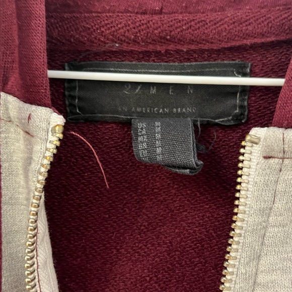 Forever 21 Men Hoodie Sweatshirt -Burgundy/Maroon with Grey Blocks - Picture 4 of 8